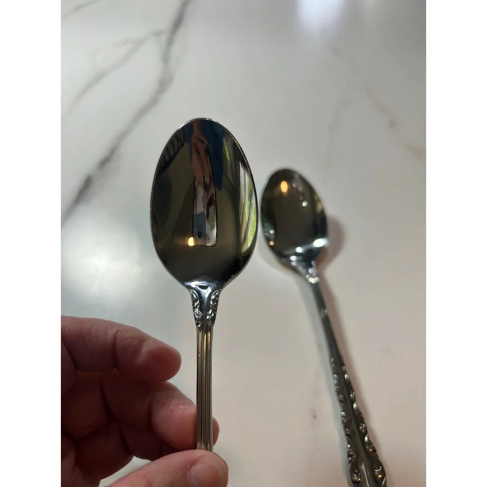 National Silver Co Illusion Stainless  Set of Dinnerspoon 2 Floral Scroll Glossy